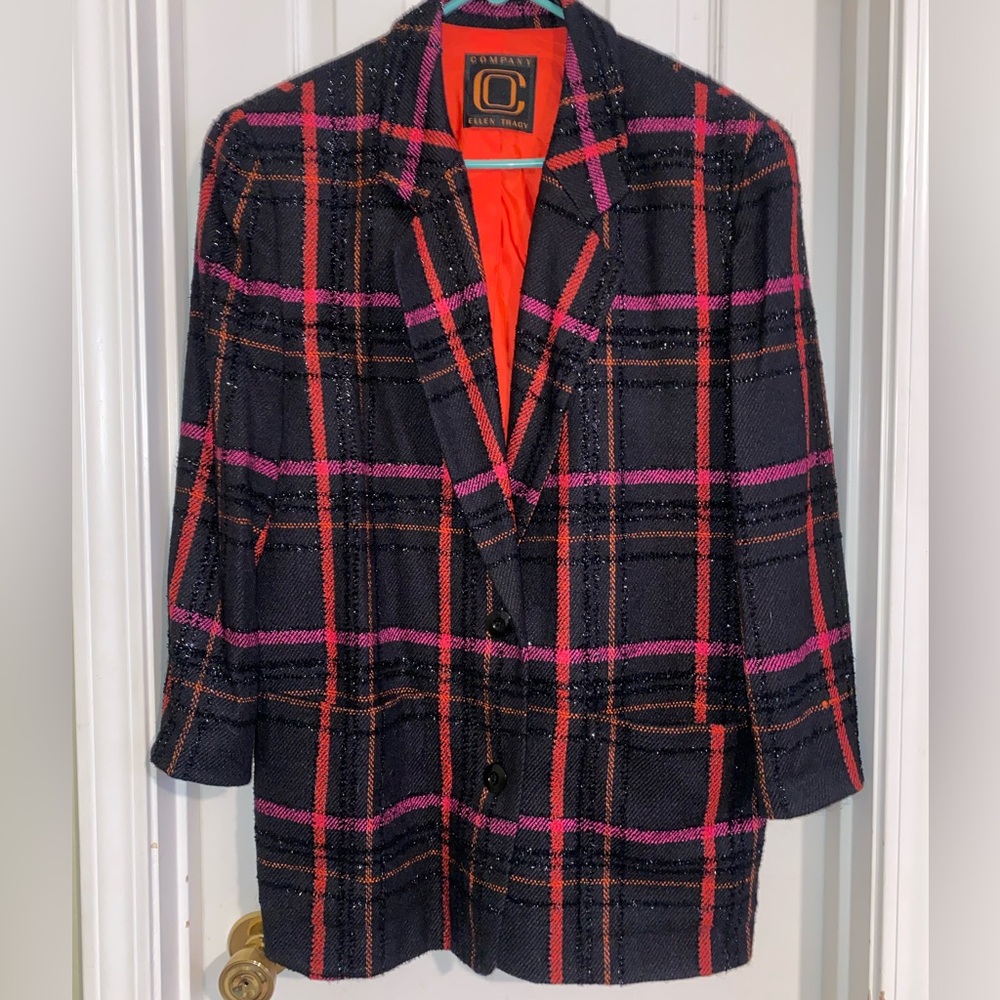 Ellen‎ Tracy Vibrant Plaid Boyfriend Blazer